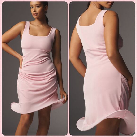 Mare Mare X Anthro Pink Sleeveless Mini Dress Shaped Flounce Hem women’s XLp NEW - Picture 1 of 10
